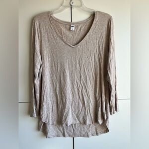 Old Navy Women's Beige Tan Luxe V-Neck Long Sleeve Top Size L